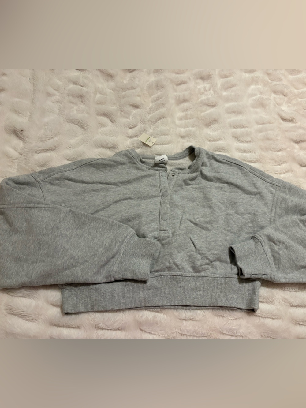 NWT aerie Gray Cropped Henley Sweatshirt